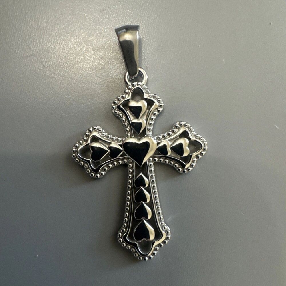 Cross Heart Silver Plated Stainless Steel Pendant Expendable 24' Necklace Gift